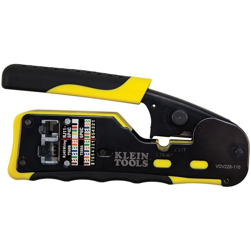 VDV226-110, Klein  Ratcheting Modular Data Cable Crimper / Wire Stripper / Wire Cutter for RJ11/RJ12 Standard, RJ45 Pass-Thru Connectors