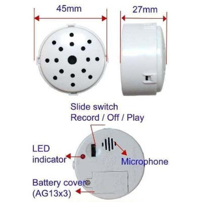 BRM06N – RECORDING MODULE 20SEC WITH PLAY OFF RECORD SWITCH WHITE