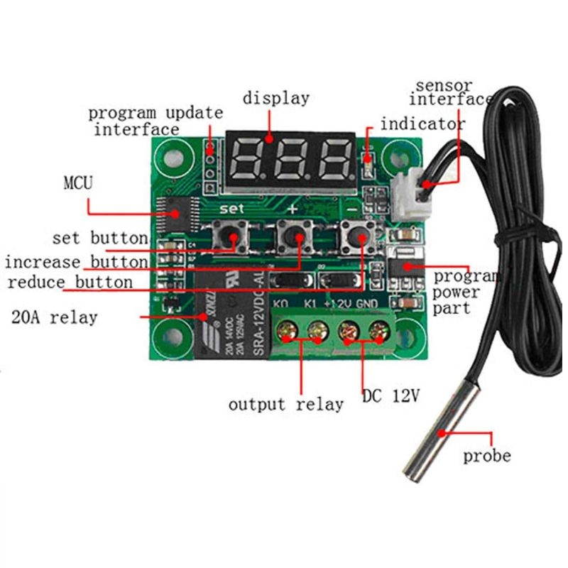 W1209 – TEMPERATURE CONTROL SWITCH -50 TO 110C RELAY 12V 10A