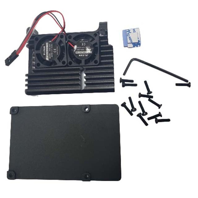 1730 – RASPBERRY PI4 B CASE W/DUAL FAN ARMOR BLACK 8.2X5.5X2.2CM