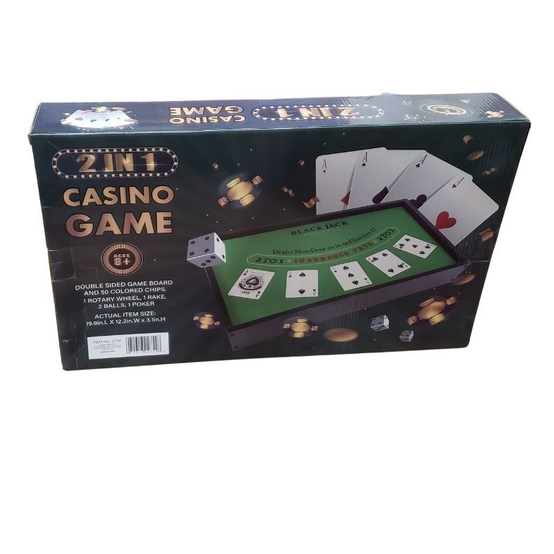 2754 – CASINO GAME 2 IN 1 DOUBLE SIDED GAME BOARD AND 50 COLORED CHIPS