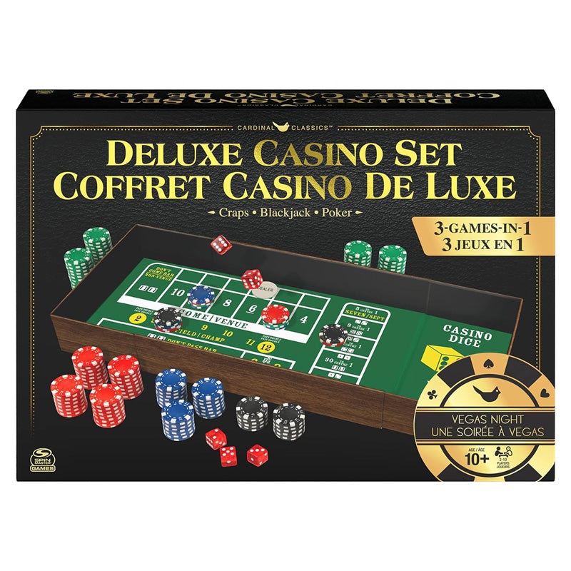 6062266 – CASINO SET DELUXE 3 GAMES IN 1 CRAPS BLACKJACK POKER